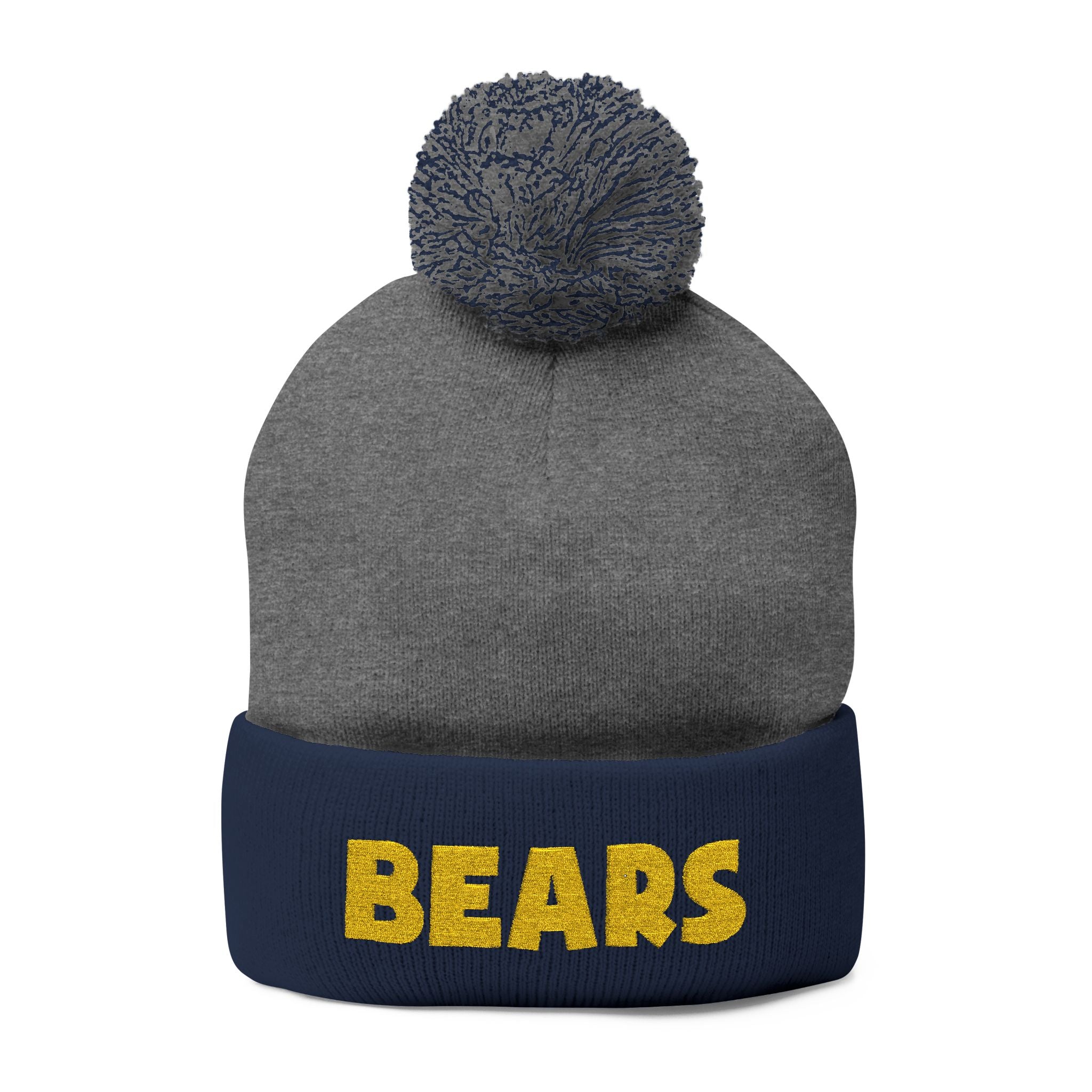 Bears - Pom-Pom Knit Beanie - Embroidered Cuffed Winter Hat