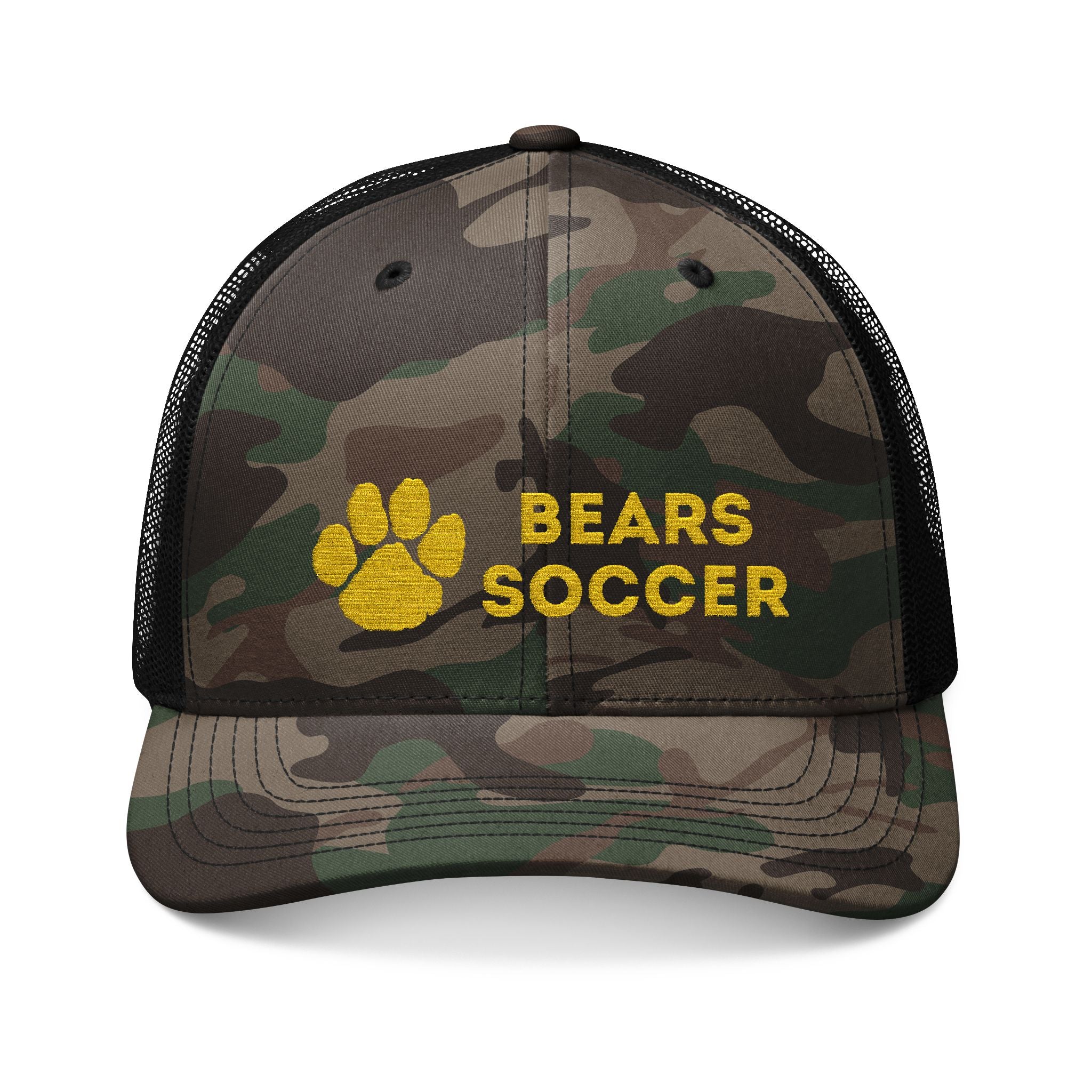 Bears Soccer - Camo Trucker Hat Embroidered "Bears Soccer" Paw