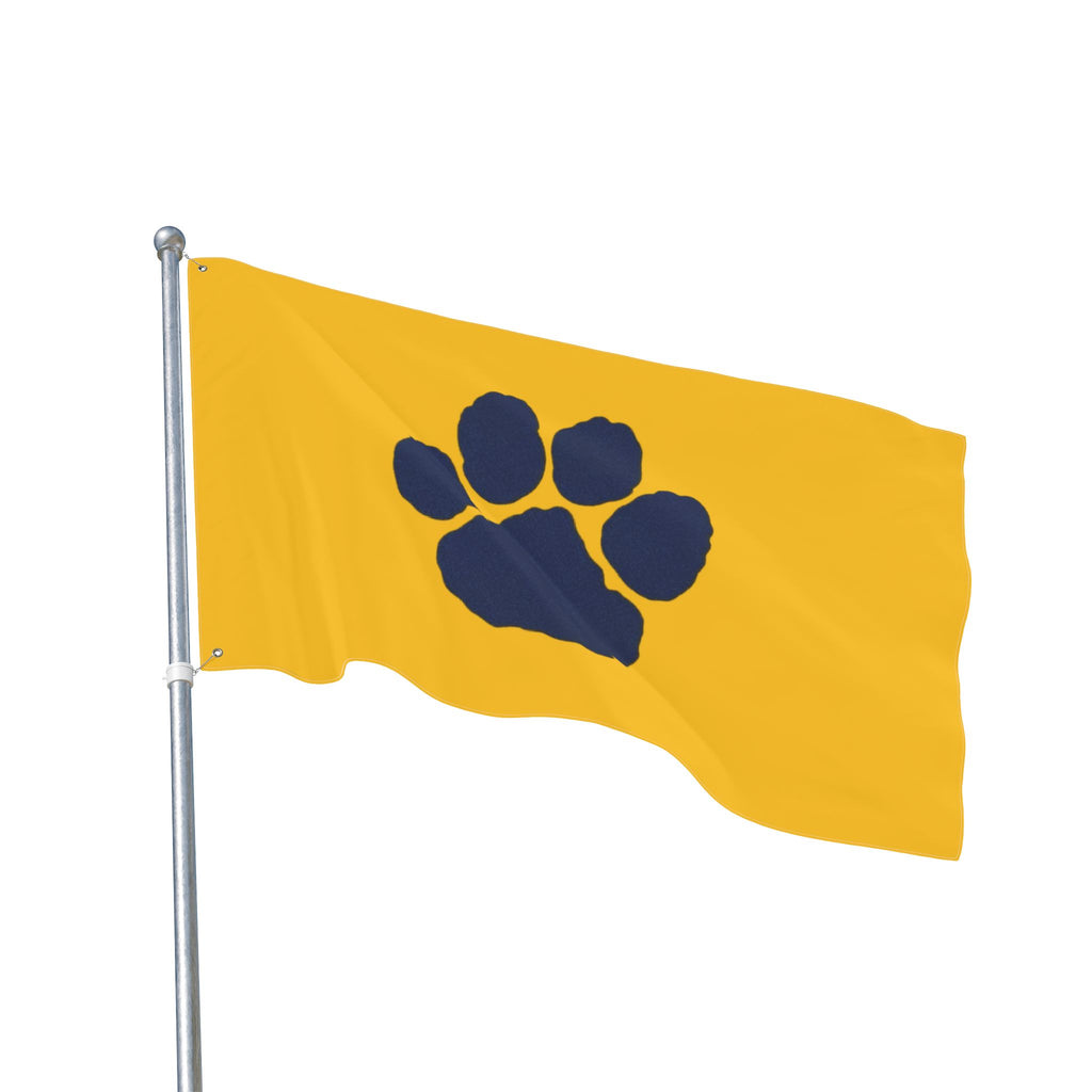 SJ Bears Navy Paw Print Double-Sided Flag — Yellow Outdoor School Spirit Banner