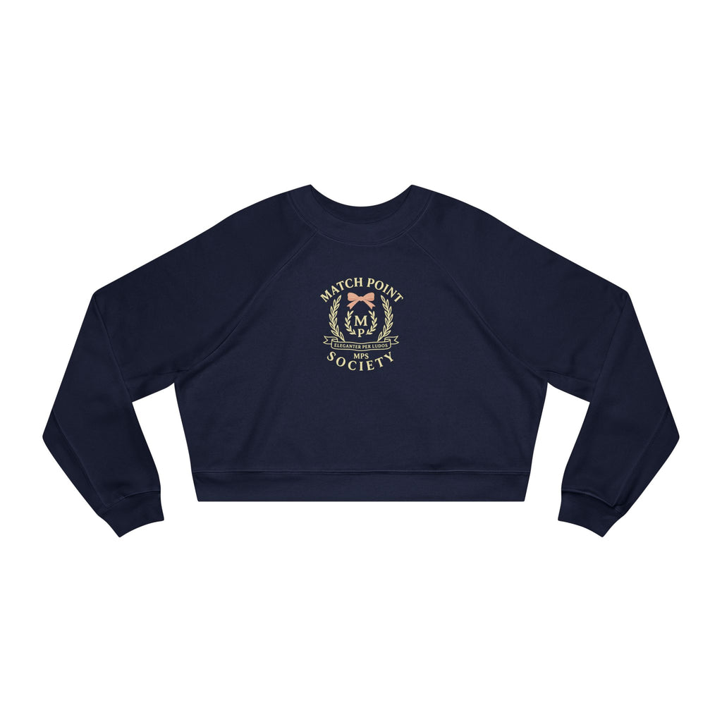 Preppy Cropped Fleece Sweatshirt Match Point Society Tenniscore Pullover Balletcore Bow Crest | Coquette Prepcore 2.0 Aesthetic