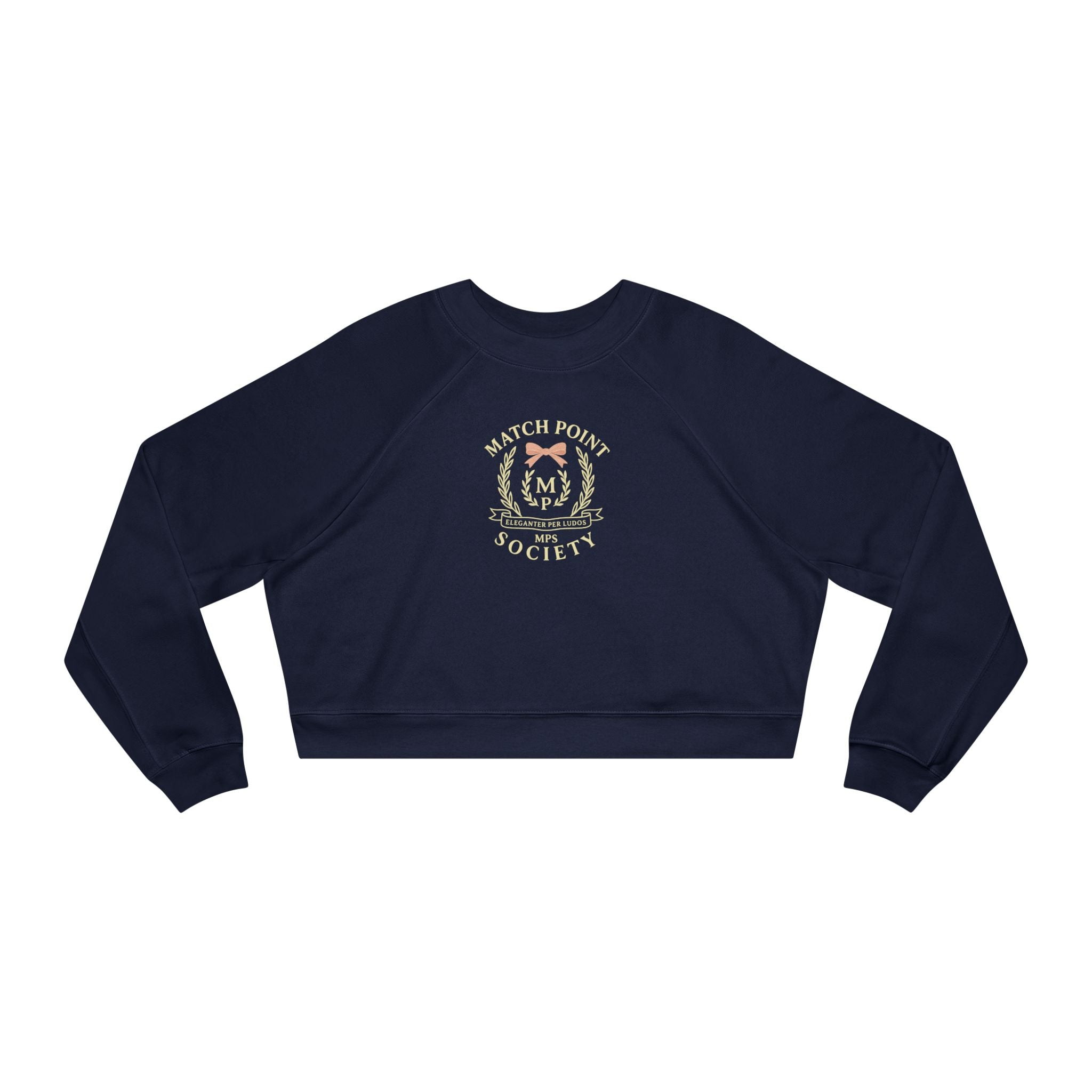 Preppy Cropped Fleece Sweatshirt Match Point Society Tenniscore Pullover Balletcore Bow Crest | Coquette Prepcore 2.0 Aesthetic
