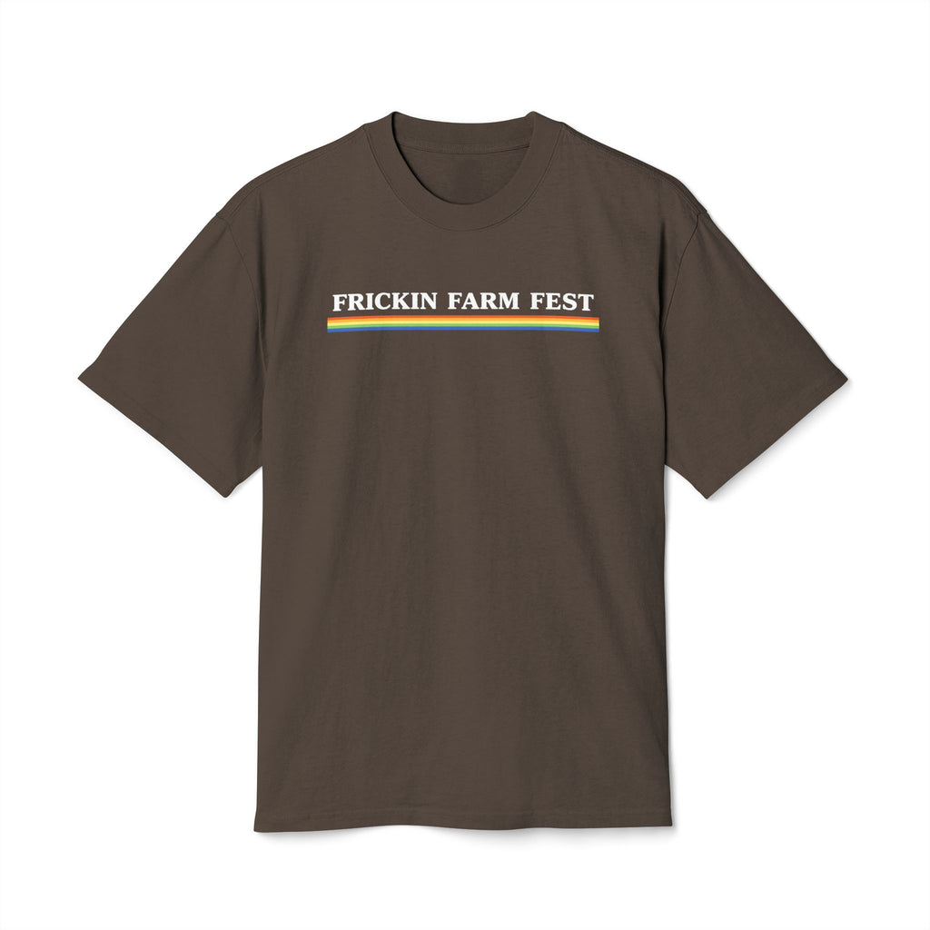 Frickin Farm Fest - Brown Heavy Faded Rainbow Stripe Tee