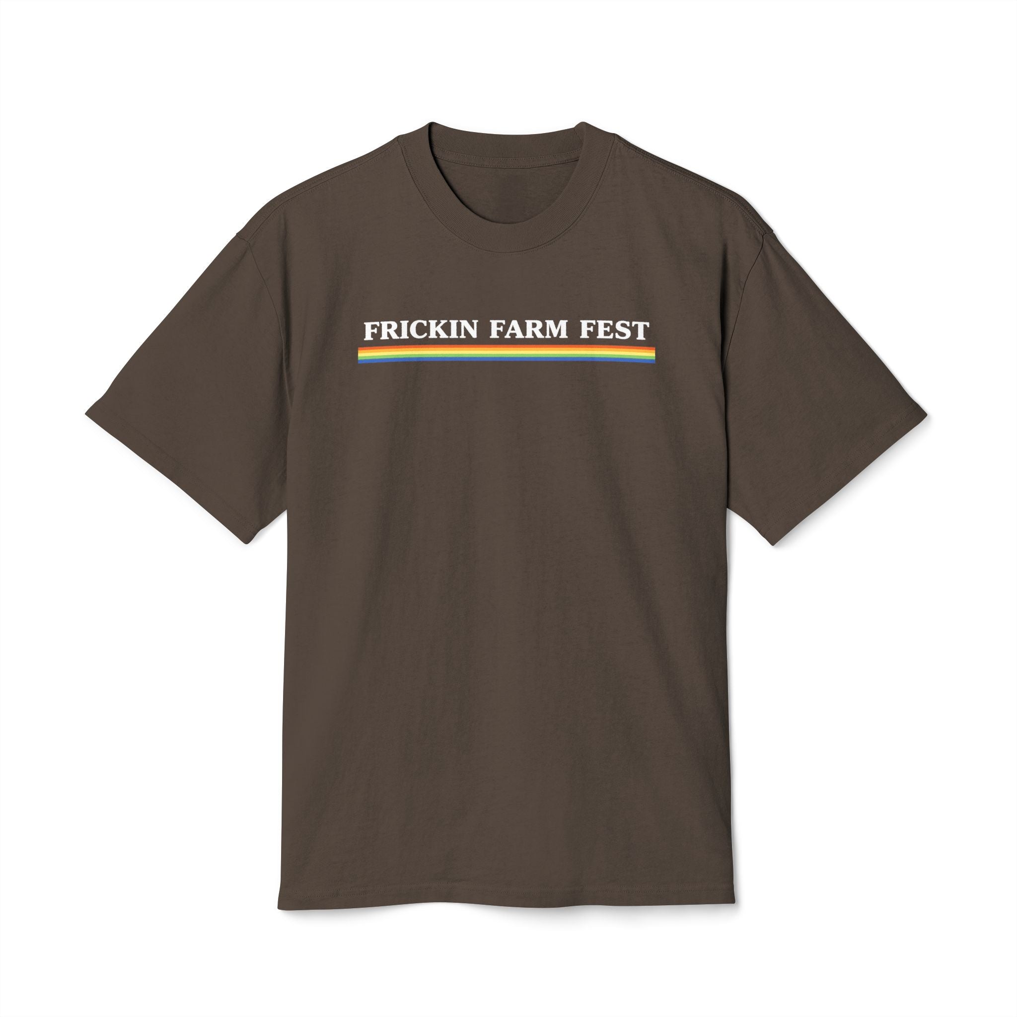 Frickin Farm Fest - Brown Heavy Faded Rainbow Stripe Tee