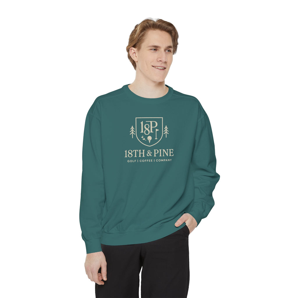 Unisex Golf Sweatshirt Coffee & Pine Club Pullover, Cozy Cabincore Crewneck, Gift for Golfer, Fall Outdoor Hiking Aesthetic