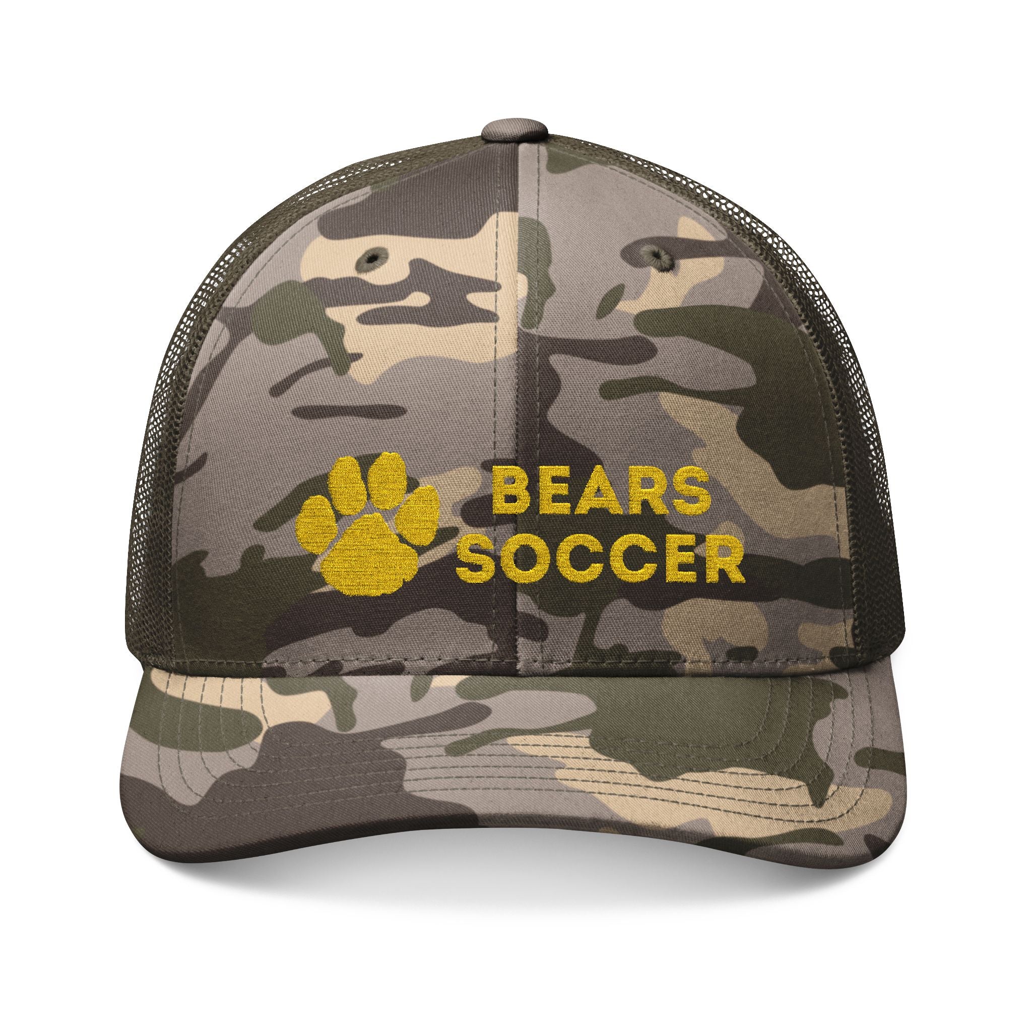 Bears Soccer - Camo Trucker Hat Embroidered "Bears Soccer" Paw