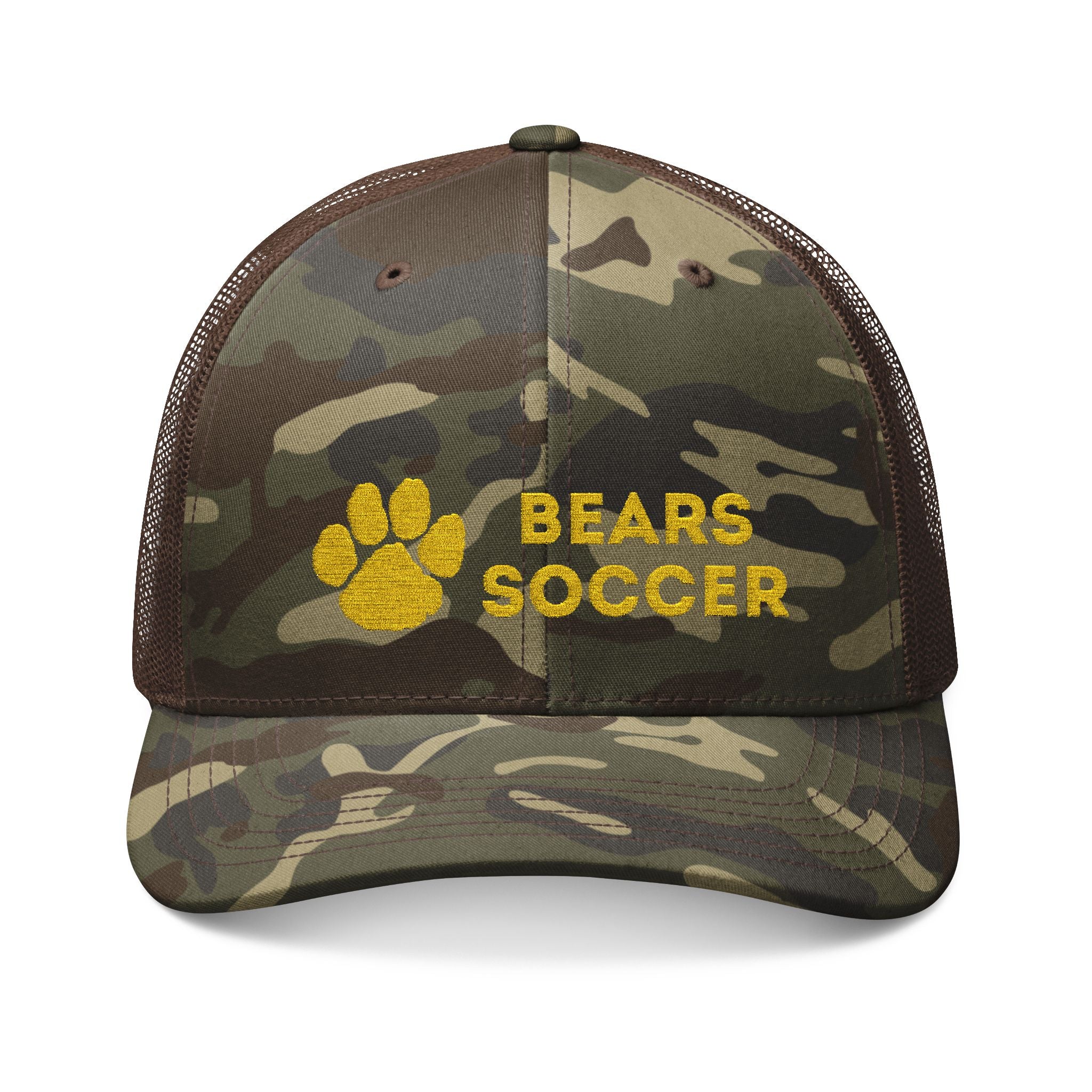 Bears Soccer - Camo Trucker Hat Embroidered "Bears Soccer" Paw