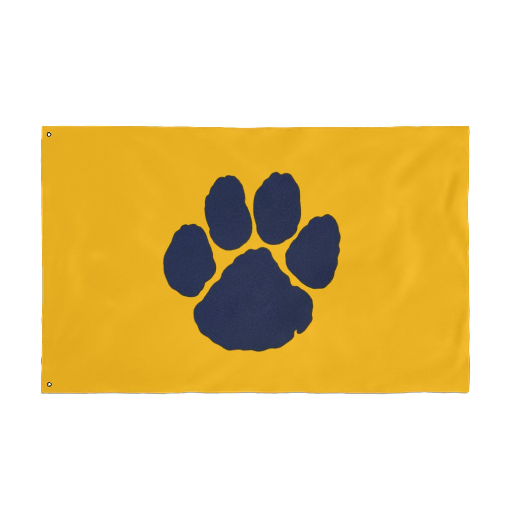 SJ Bears Navy Paw Print Double-Sided Flag — Yellow Outdoor School Spirit Banner
