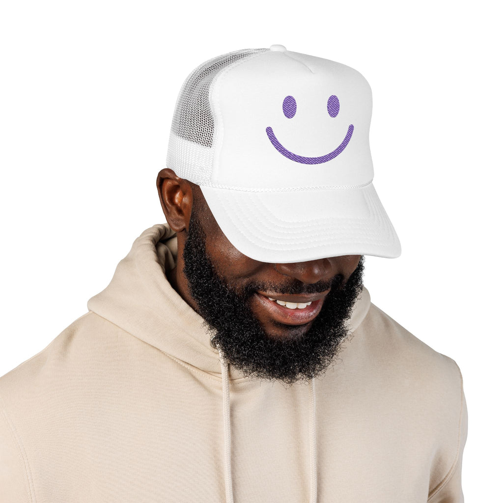 MW25 - Smiley Foam Trucker Hat, Embroidered Cap
