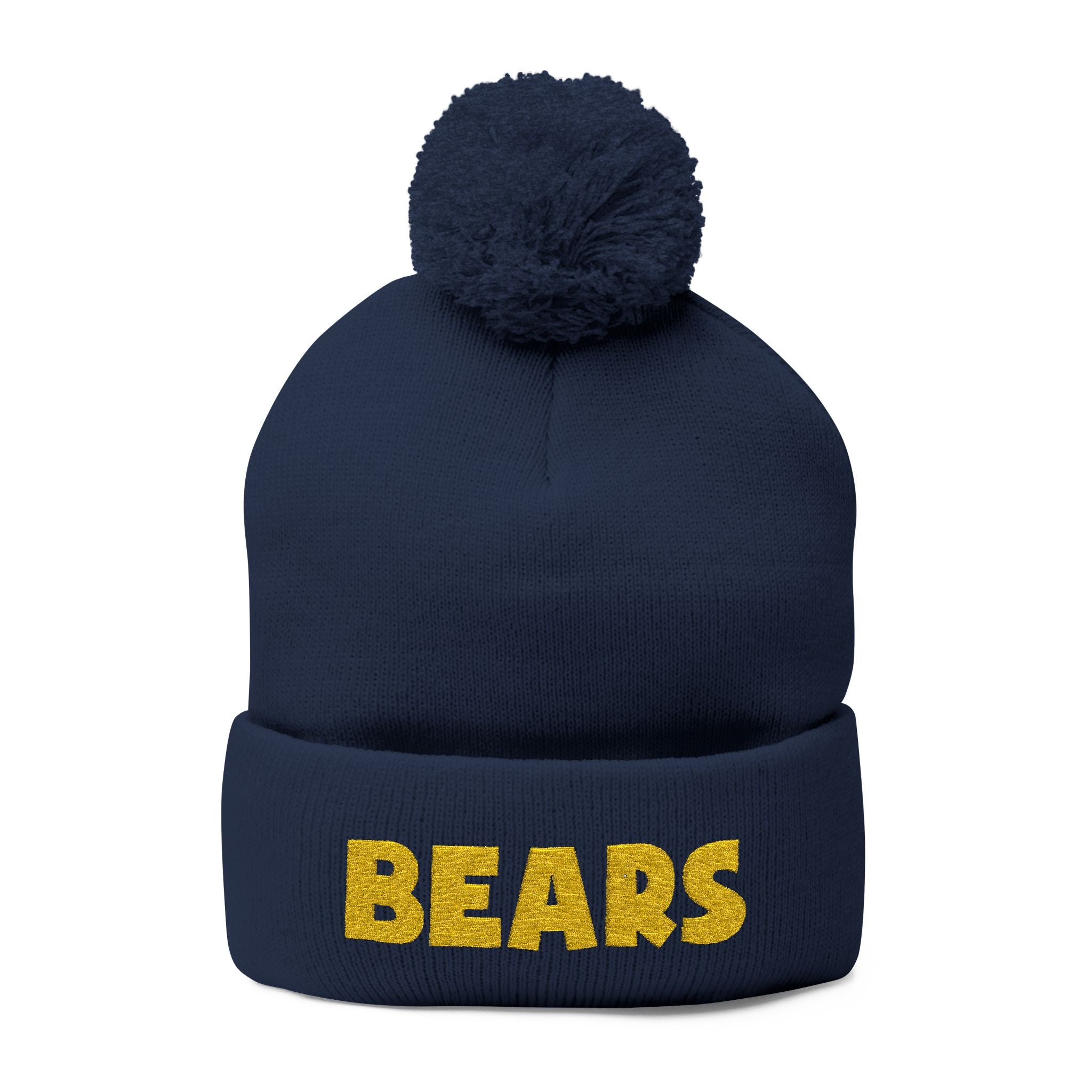 Bears - Pom-Pom Knit Beanie - Embroidered Cuffed Winter Hat