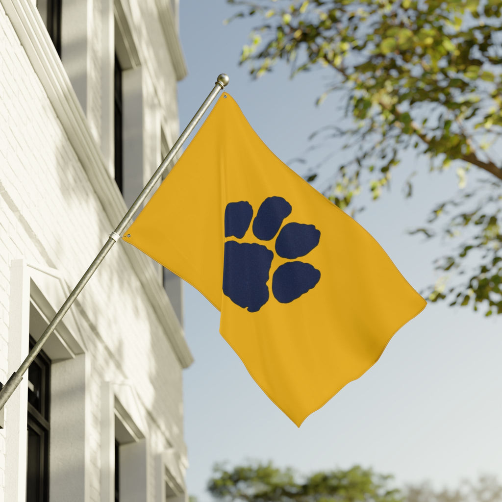 SJ Bears Navy Paw Print Double-Sided Flag — Yellow Outdoor School Spirit Banner