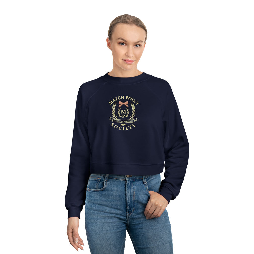 Preppy Cropped Fleece Sweatshirt Match Point Society Tenniscore Pullover Balletcore Bow Crest | Coquette Prepcore 2.0 Aesthetic