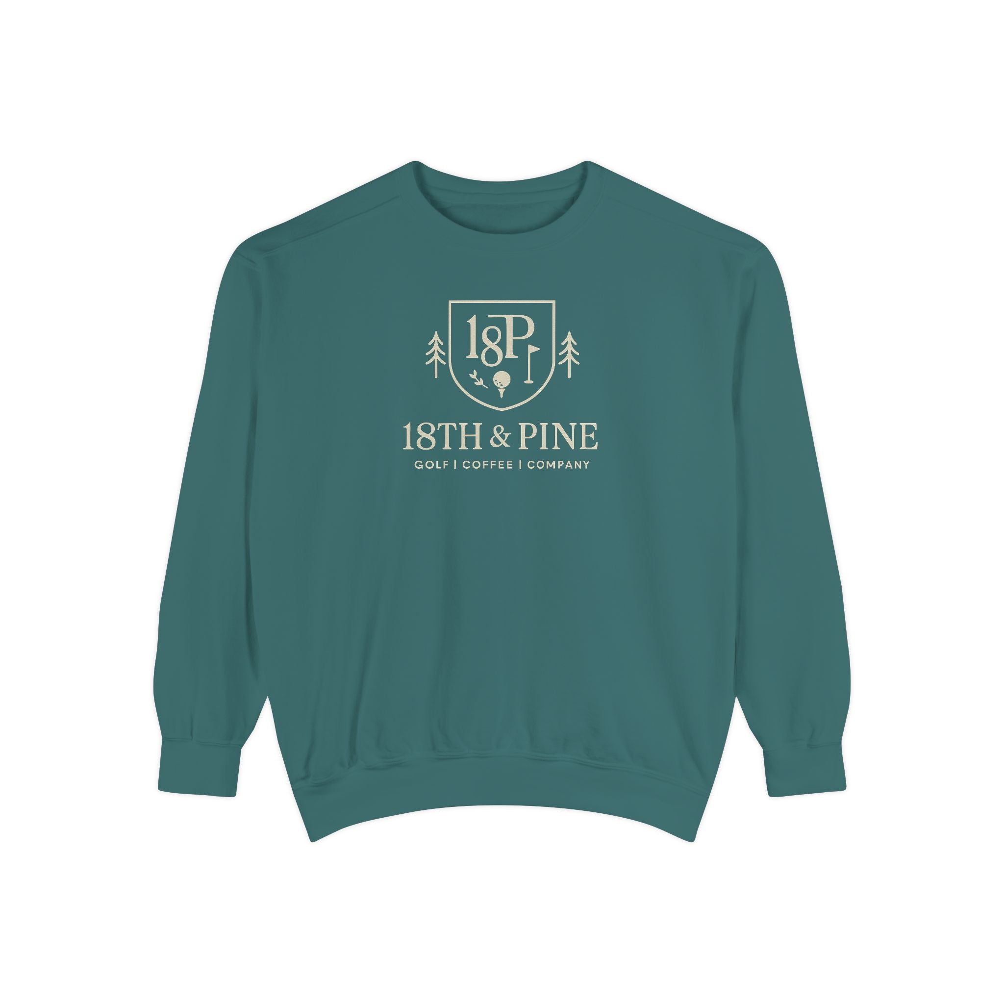 Unisex Golf Sweatshirt Coffee & Pine Club Pullover, Cozy Cabincore Crewneck, Gift for Golfer, Fall Outdoor Hiking Aesthetic